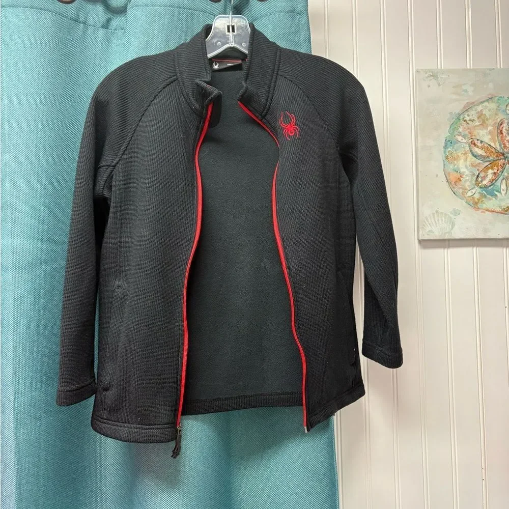 Spyder Black Zip Up Sweater Jacket Red Embellishments Kids Size 10/12